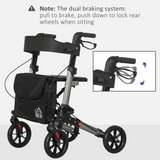 HOMCOM 4-Wheel Rollator Walker with Seat, Backrest & Storage Bag – Foldable Aluminium Mobility Aid, Silver