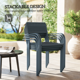 Outsunny Set of 4 Stackable Garden Chairs with Rattan Effect & Steel Frame – Space-Saving Patio Seating, Dark Grey