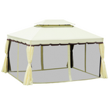 Outsunny 3 x 4m Aluminium Frame Gazebo with Vented Roof, Mesh Netting & Curtains – Garden Shelter, Cream White