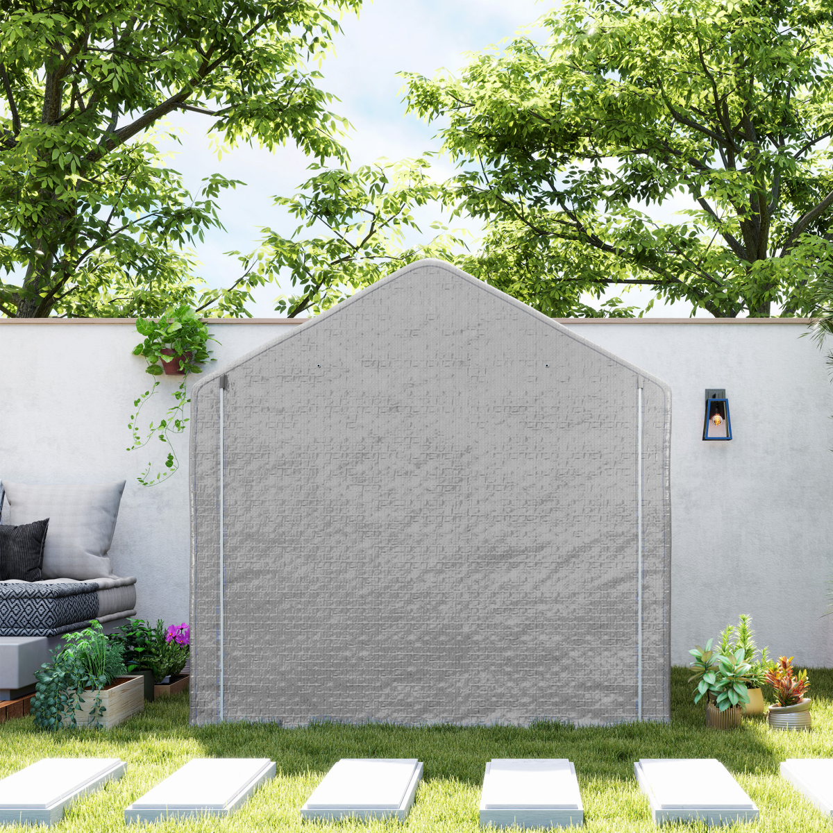 Outsunny Temporary Garden Shed Tent with Galvanised Steel Frame & PE Cover – Bike & Tool Storage, Grey
