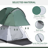 Outsunny 2–3 Person Compact Camping Tent with Vestibule & Mesh Vents – Double Layer Hiking Tent, Green