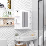 HOMCOM Wall-Mounted Bathroom Mirror Cabinet with Open Side Shelves – Spacious Family Storage