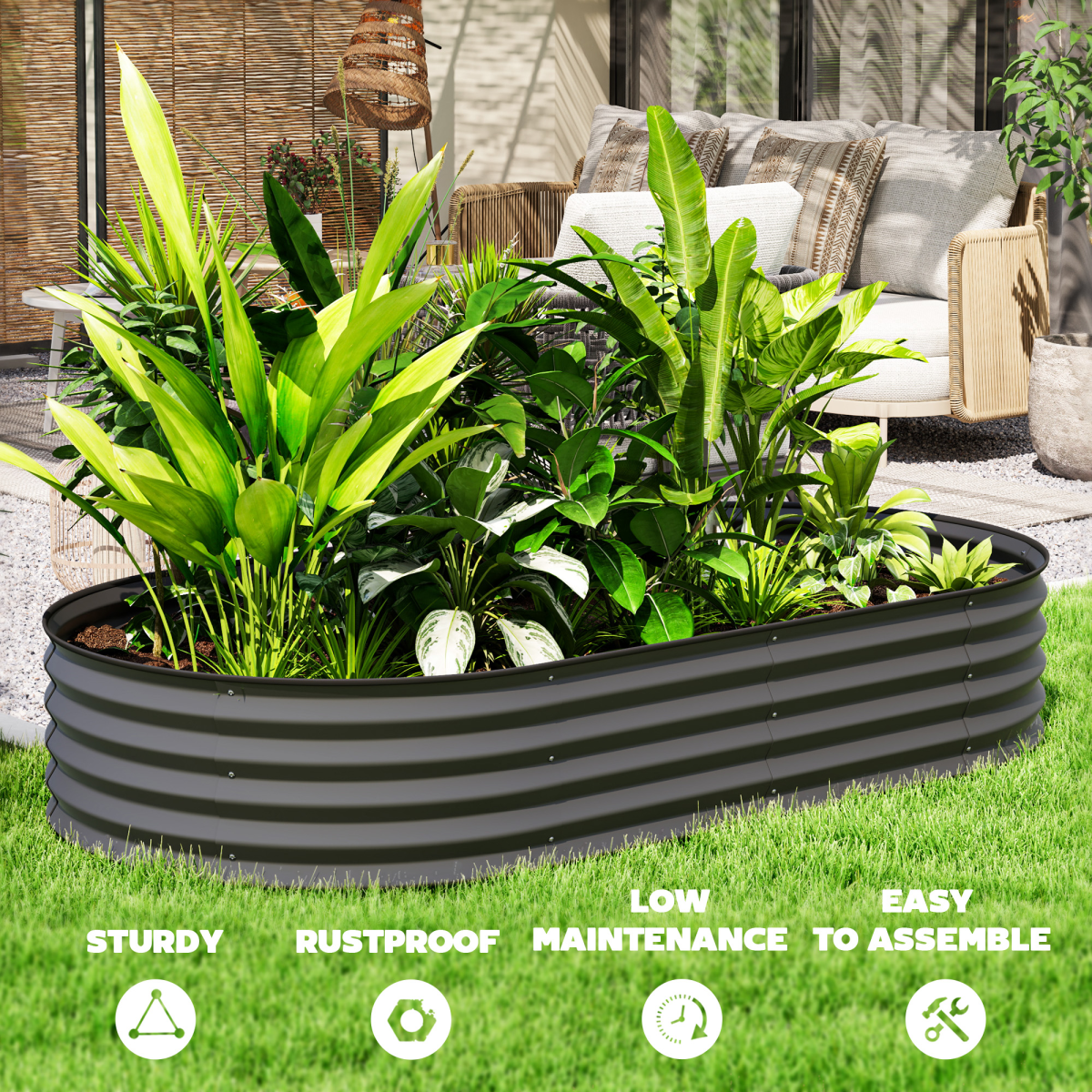 Outsunny Set of 2 Galvanised Steel Raised Garden Beds with Open Bottoms – Outdoor Planters, Dark Grey