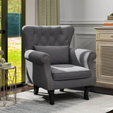 HOMCOM Vintage Wingback Accent Armchair with Nailhead Trim & Wooden Legs – Living Room Chair, Dark Grey