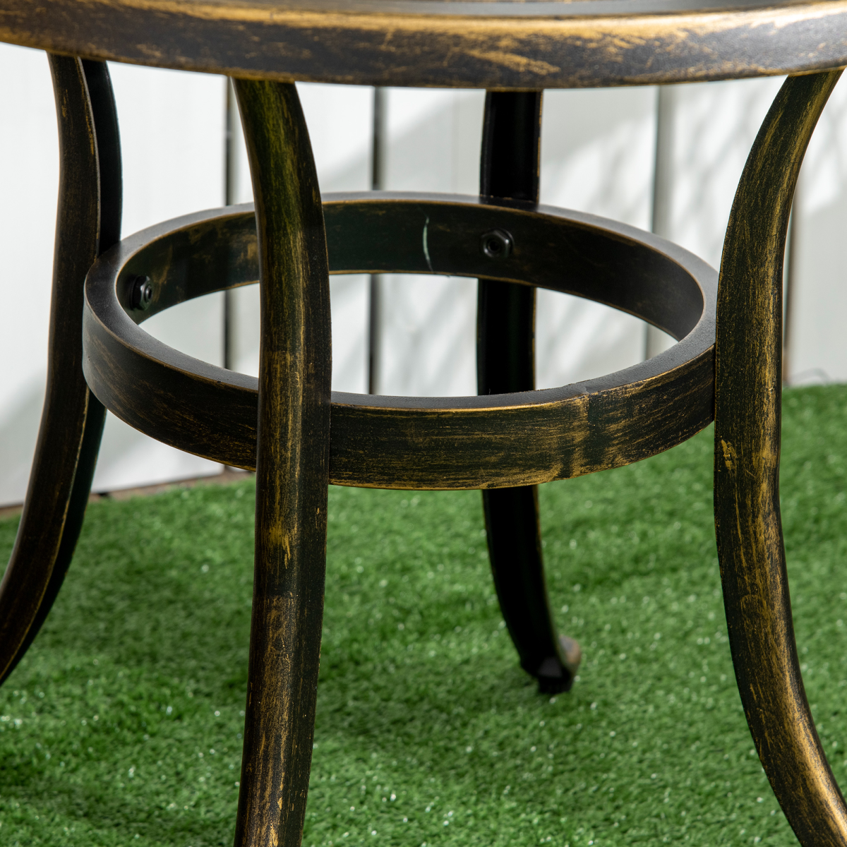 Outsunny 60cm Round Garden Side Table with Hollow Top – Cast Aluminium Frame, Adjustable Feet, Bronze