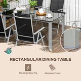 Outsunny 7-Piece Aluminium Garden Dining Set with Glass-Top Table & 6 Folding Chairs – Outdoor Furniture, Black