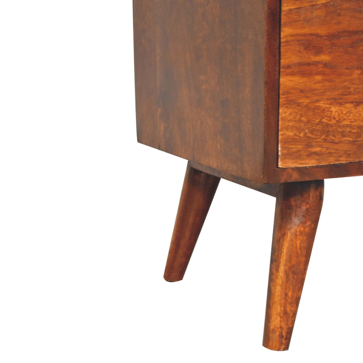 Artisan Furniture Solid Wood T-Bar Raised Back Bedside Table with 1 Drawer & Open Slot – Dark Brown