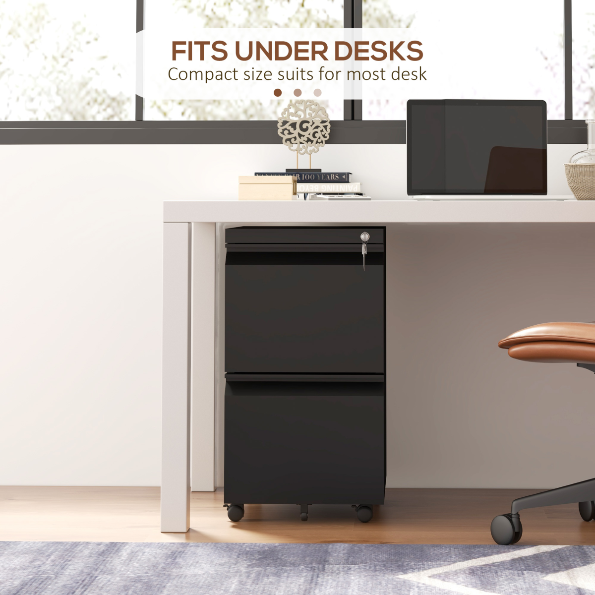 Vinsetto 2 Drawer Lockable Steel File Cabinet with Hanging Bar – Home Office Filing Storage, Black