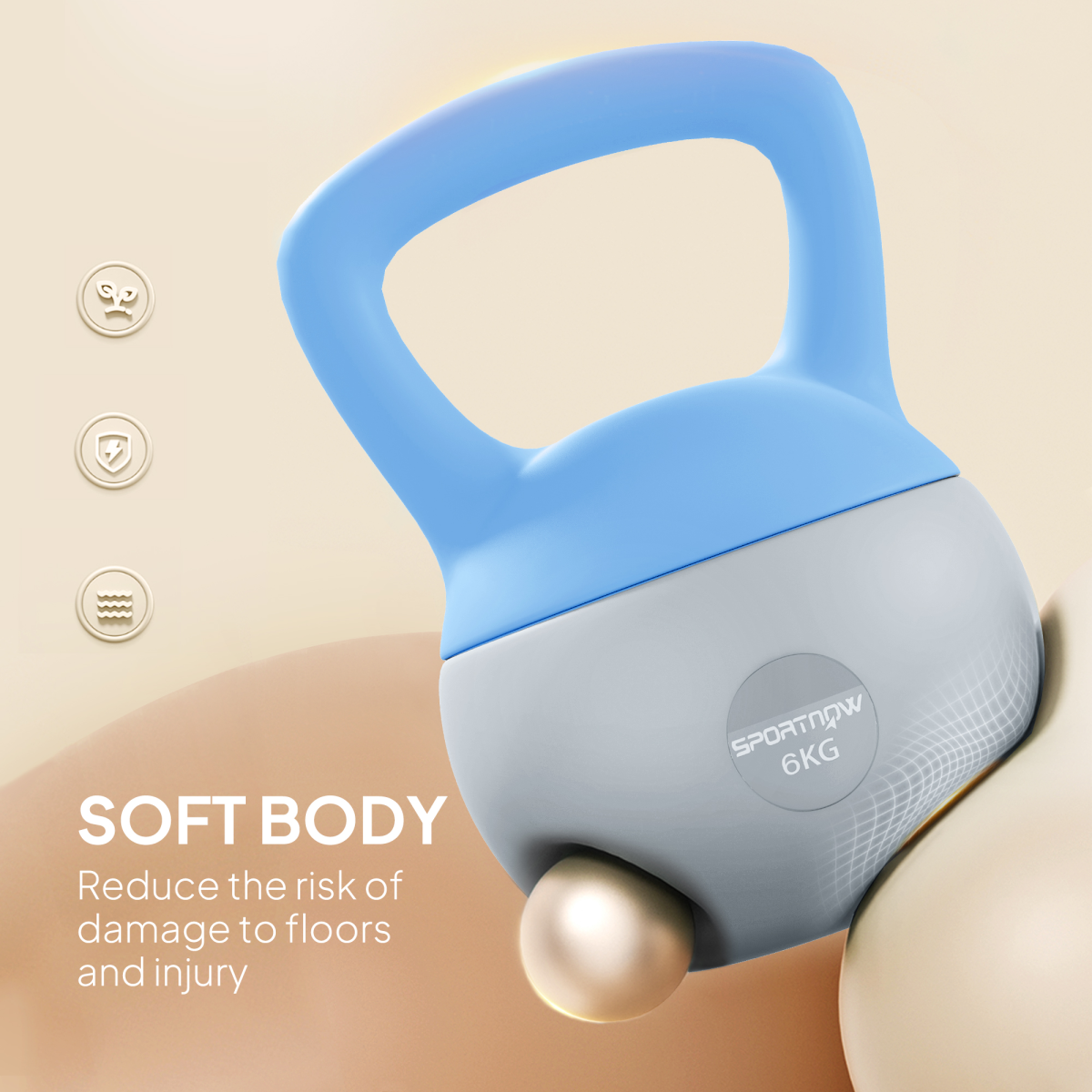 6kg Soft Kettlebell with Wide Non-Slip Handle & Flat Base – Strength and Cardio Training, Light Blue and Grey
