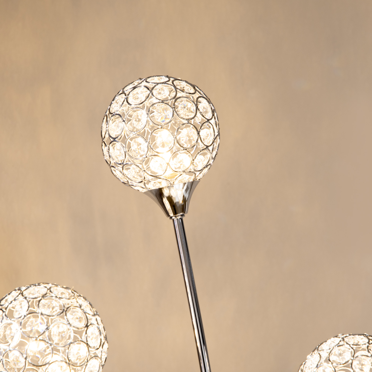 HOMCOM K9 Crystal 5-Light Upright Floor Lamp with Bead-Filled Shades – Living Room Standing Light, Silver