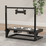 PawHut Raised Dog Bowl Stand with Two Stainless Steel Bowls – Adjustable Height Feeder, Black