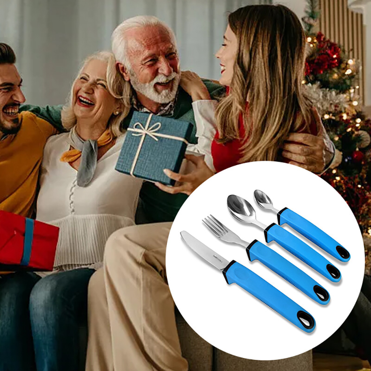 Easy Grip Adaptive Cutlery Set with Rubber Handles – Spoon, Fork, Knife & Teaspoon, Stainless Steel