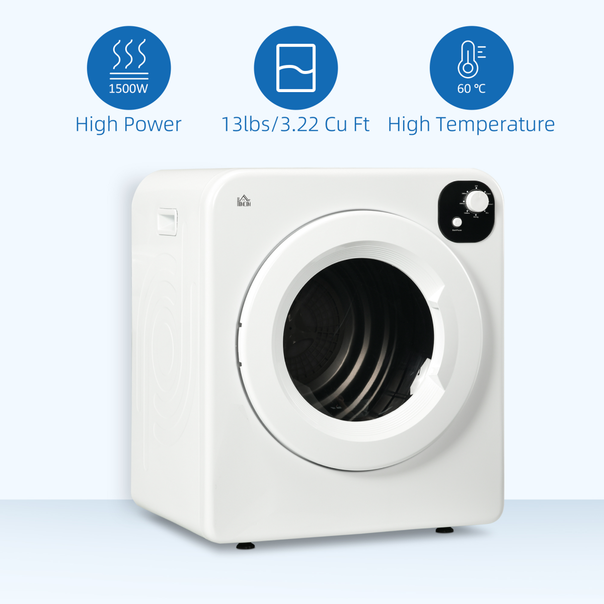 HOMCOM 6kg Vented Tumble Dryer with 7 Drying Programmes – Space-Saving Laundry Dryer, White