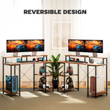 HOMCOM Industrial Gaming Desk with RGB LED Lighting, Charging Station & Monitor Stand – Rustic Brown