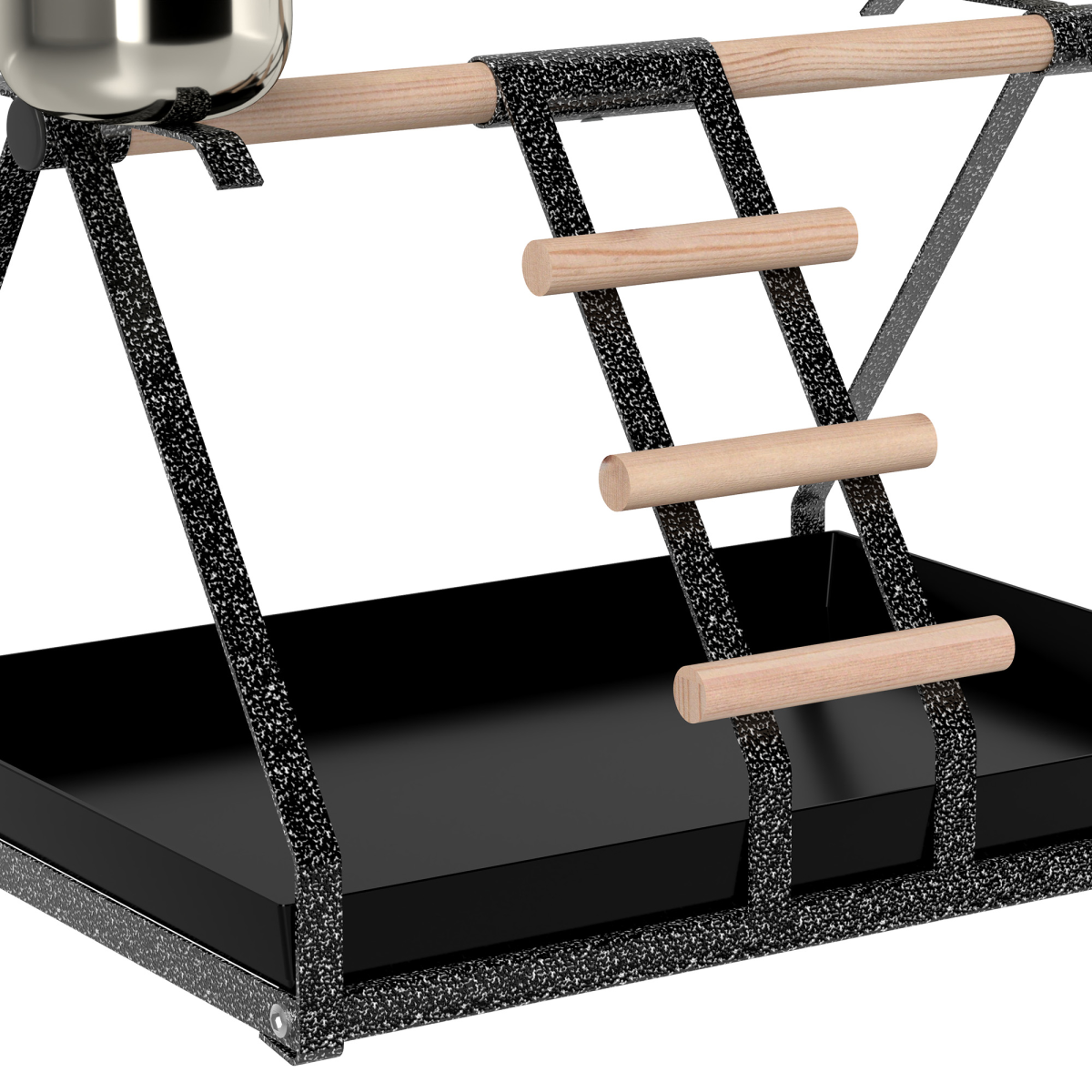 Pawhut Portable Bird Stand with Wooden Perch, Ladder & 2 Stainless Steel Bowls – Steel Base