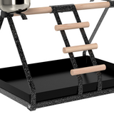 Pawhut Portable Bird Stand with Wooden Perch, Ladder & 2 Stainless Steel Bowls – Steel Base