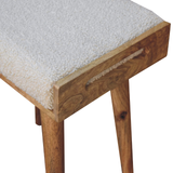 Artisan Furniture Tray-Style Footstool in Solid Mango Wood with Cotton Boucle Upholstery – Cream & Brown