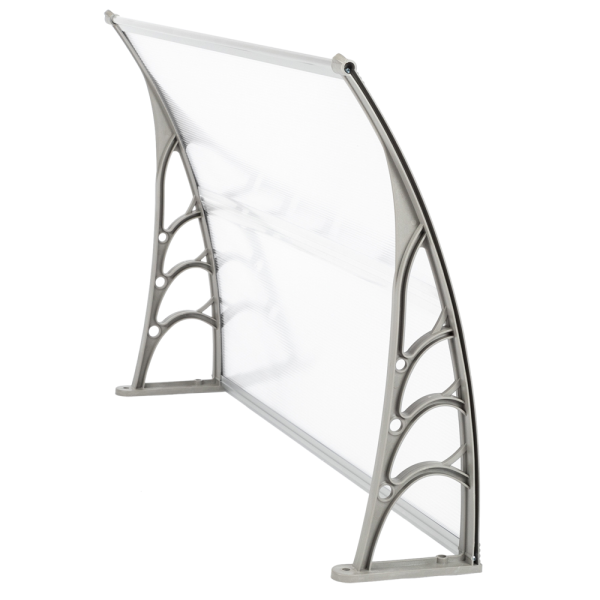 Door and Window Rain Cover Eaves Canopy, 120 x 80cm – Polycarbonate Hollow Sheet, ABS Brackets, White and Grey