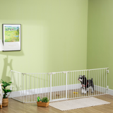 Pawhut 5-Panel Pet Gate and Dog Playpen with Walk-Through Door – Freestanding or Wall Mounted, White