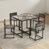 HOMCOM 3 Piece Dining Table Set with Two Stools and Steel Frame – Industrial Kitchen Table, Grey Wood-Effect