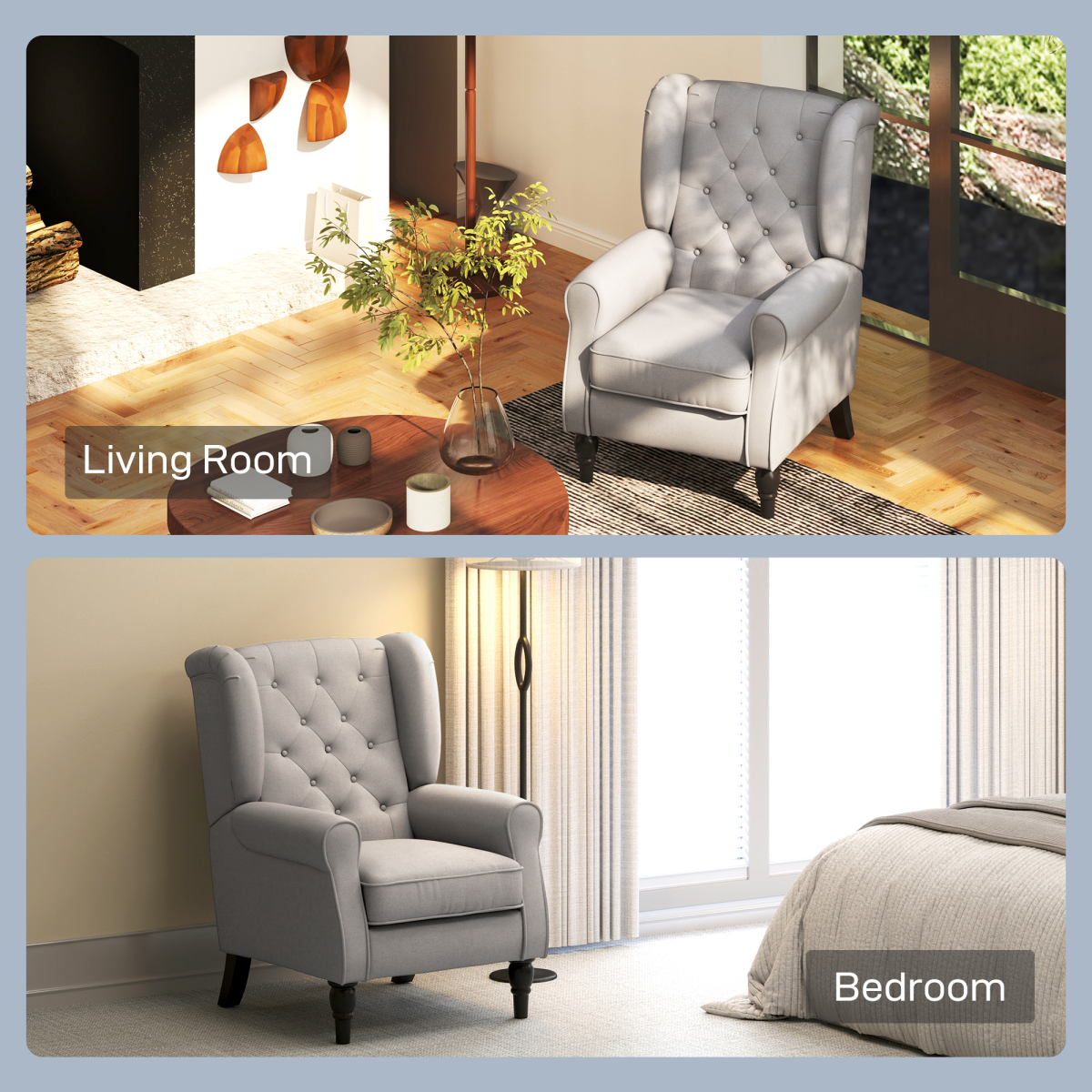Retro Wingback Accent Armchair with Solid Wood Frame & Padded Seat – Living Room Reading Chair, Grey