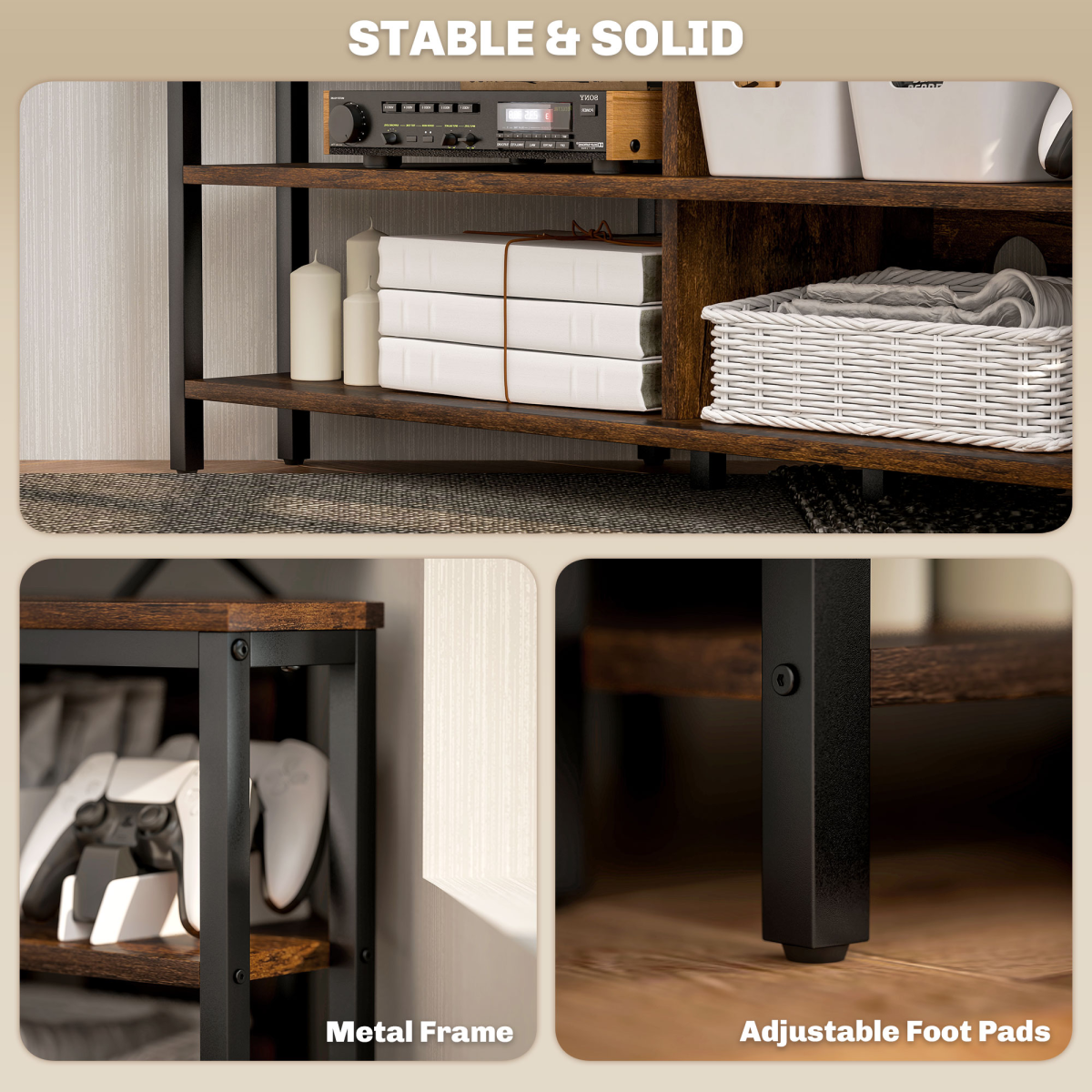 HOMCOM Corner TV Stand for TVs up to 50" with Four Open Shelves – Space-Saving Media Unit, Rustic Brown