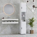 kleankin Tall Slim Bathroom Cabinet with Soft Close Doors & Open Shelves – Freestanding Storage, White