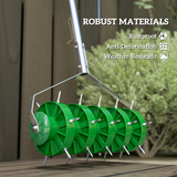 Rolling Lawn Aerator with 30 Spikes and 100 cm Handle – Spiked Roller for Healthier Soil, Dark Green