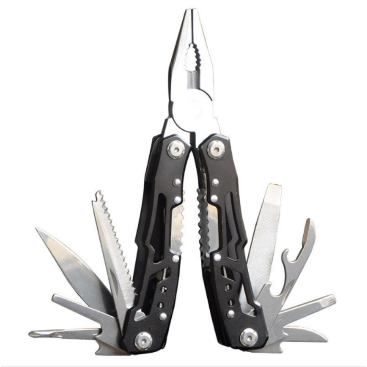 Stainless Steel Multi-Tool Folding Pocket Pliers with Saw, Knife & Bottle Opener – Outdoor Camping Tool, Black