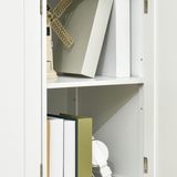 HOMCOM White Sideboard with Natural Rubberwood Top, 3 Drawers & Adjustable Shelves – Storage Cabinet