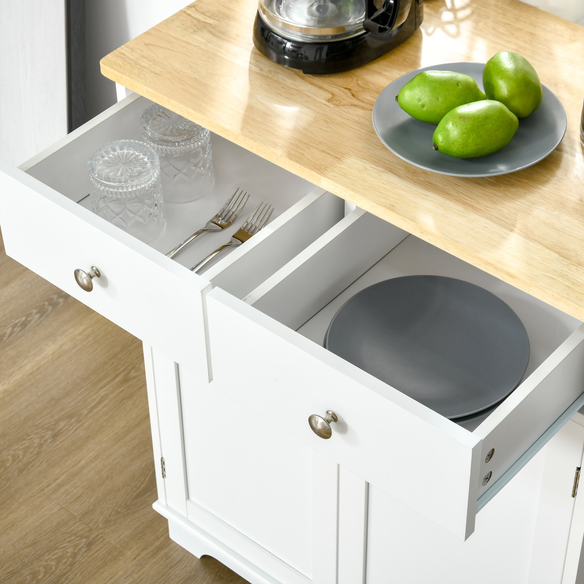 HOMCOM Rubberwood Top Kitchen Island Cupboard with Adjustable Shelf – Kitchen Storage and Side Cabinet