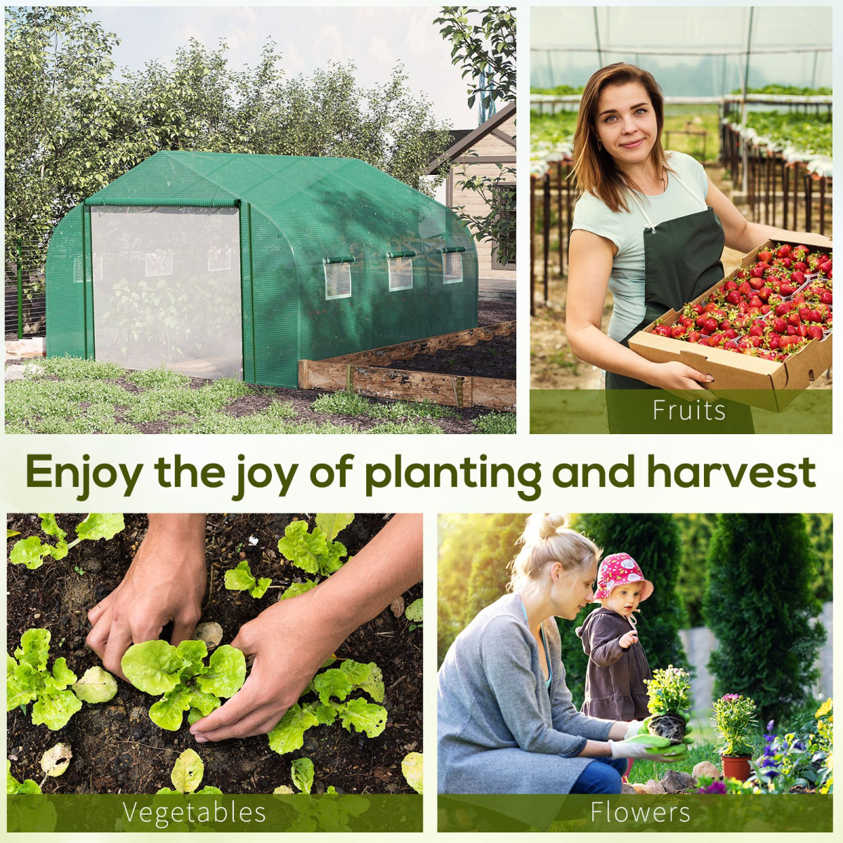 Outsunny Walk-in Garden Greenhouse 3.5 x 3 x 2m with Zippered Roll-Up Door & 6 Mesh Windows – Green