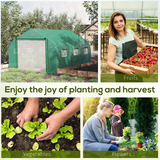 Outsunny Walk-in Garden Greenhouse 3.5 x 3 x 2m with Zippered Roll-Up Door & 6 Mesh Windows – Green