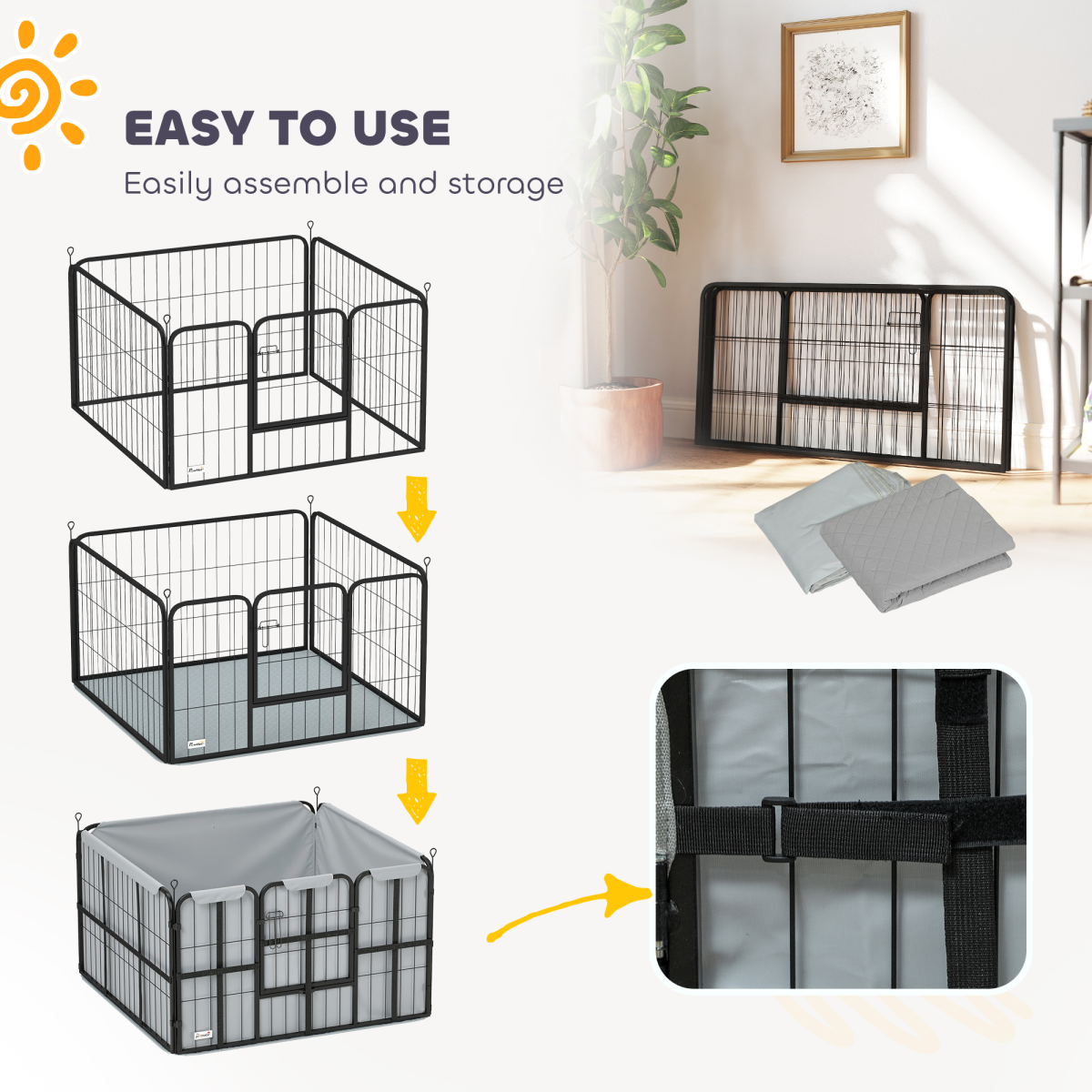 PawHut Dog Whelping Box with Washable Pee Pad, Windproof Oxford Cloth & Door – Convertible Puppy Playpen, Black
