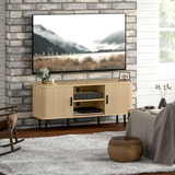 HOMCOM TV Unit with Two Open Shelves, Two Cupboards & Cable Management – Living Room Media Storage, Oak Tone