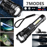 USB Rechargeable LED Flashlight with Adjustable Zoom and 7 Modes – Type-C Camping, Hiking and Work Torch