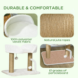 Cat Tree with Plush Perch, Jute Scratching Post and Hanging Balls – Compact Cat Tower, White