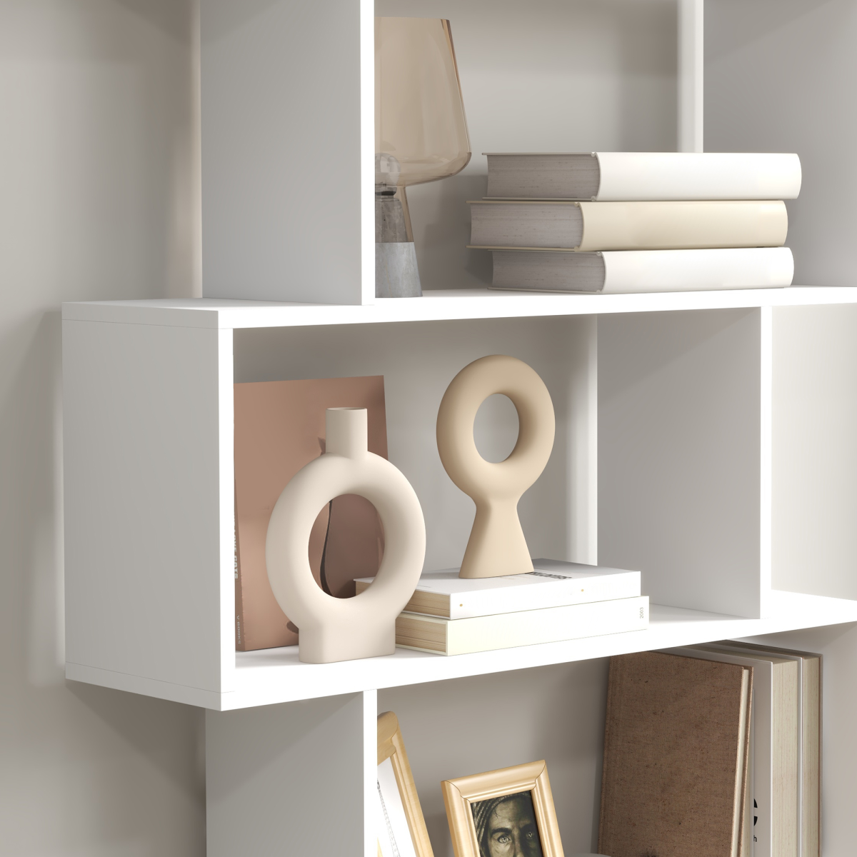 HOMCOM 6-Tier Asymmetrical Shelving Unit with Anti-Toppling Design – Display and Storage, White