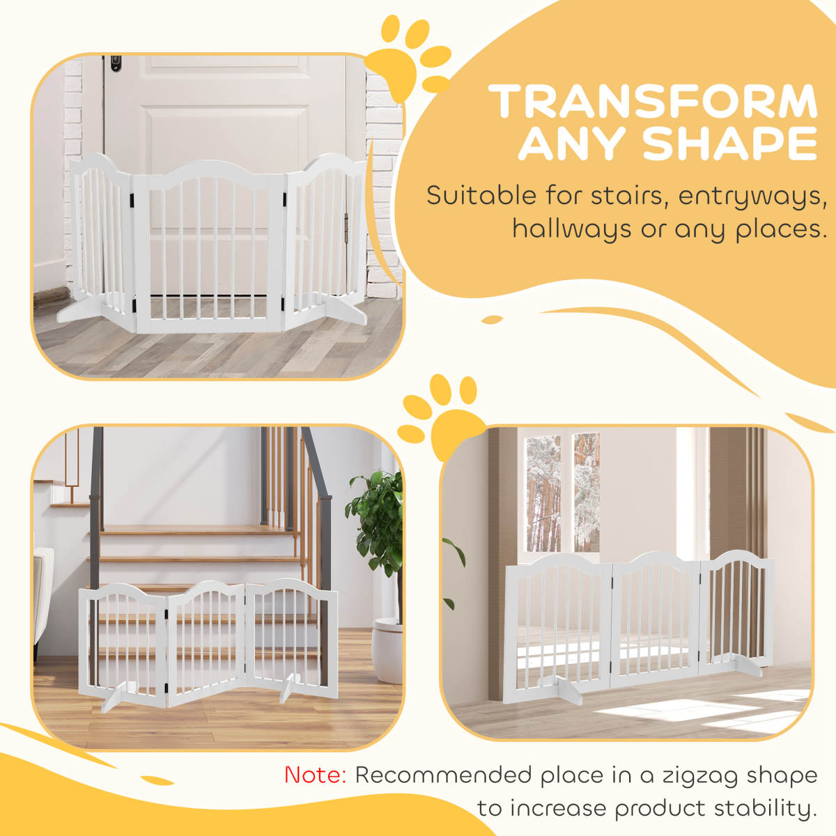 PawHut 3-Panel Freestanding Wooden Dog Gate with Support Feet – Foldable Safety Barrier for Small Dogs, White