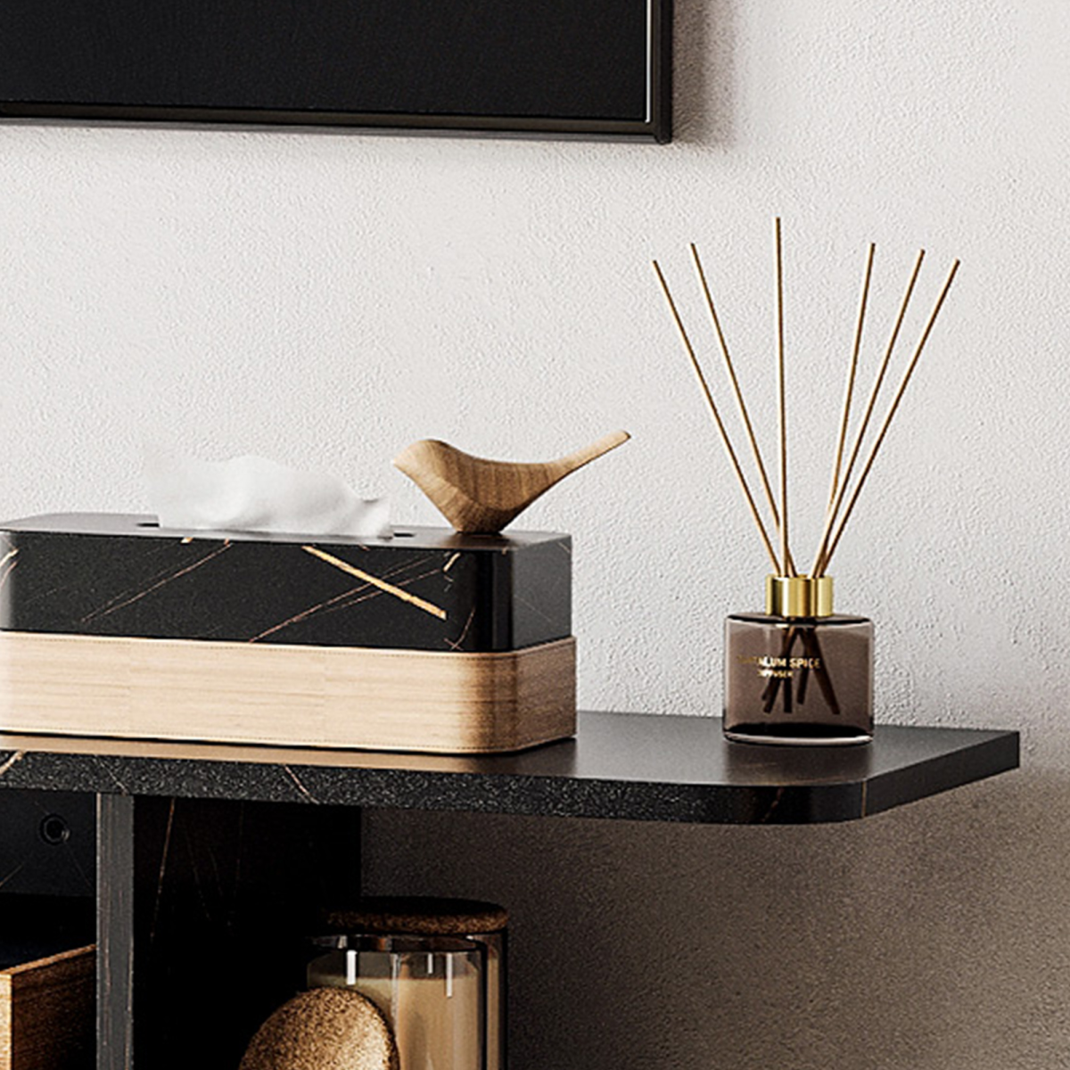 Floating Wall-Mounted TV Unit with Storage Shelves and Cable Management – Media Console, Black