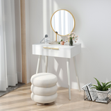 HOMCOM Modern Dressing Table with 2 Drawers & Round Mirror – Bedroom Vanity Table, White