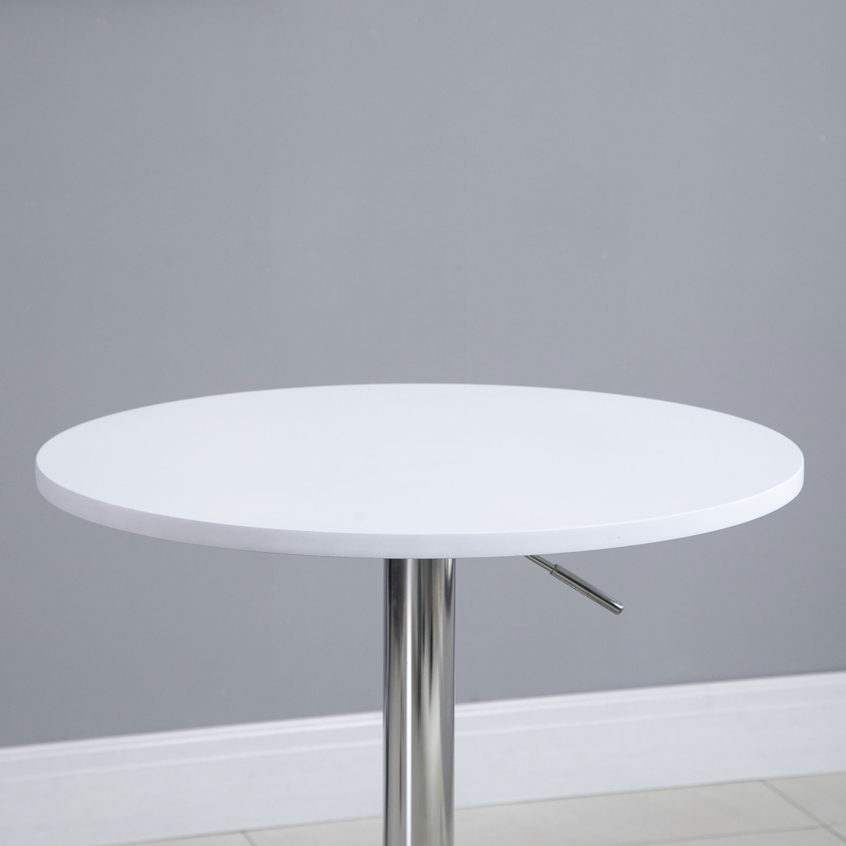 60cm Adjustable Height Round Bar Table with Swivel Top and Metal Frame – Dining and Drinking Table, White