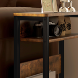 HOMCOM Narrow Industrial Side Table with Storage Shelves – Bedside or End Table, Rustic Brown