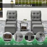 Outsunny 5-Piece Rattan Recliner Set with 2 Chairs, 2 Footstools and Glass Table – Garden Lounge, Light Grey