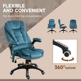 Executive Reclining Office Chair with Heated Massage & Padded Headrest – Swivel Base, Blue