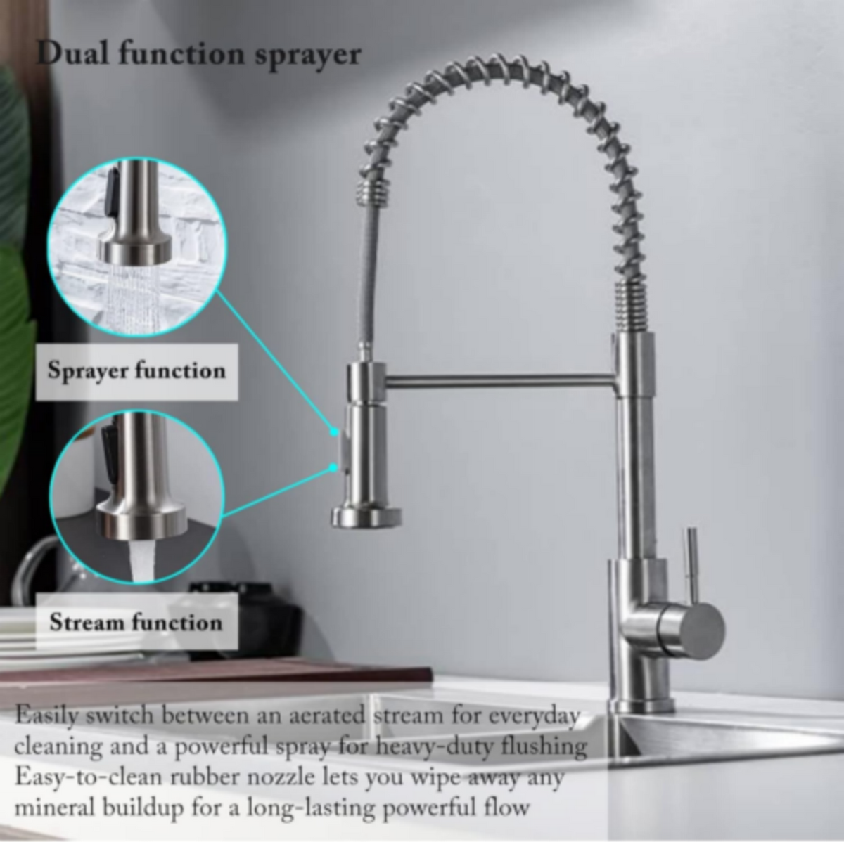 Monobloc Kitchen Sink Mixer Tap with Pull-Out Hose Spray – Single Lever, 360° Swivel Spout, Brass Body