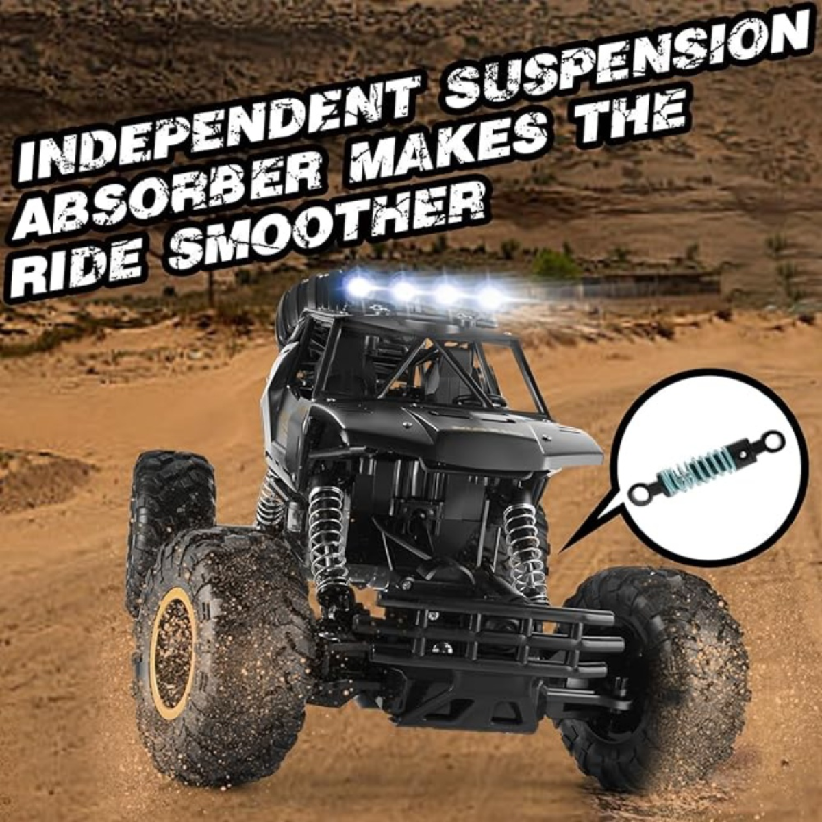 4DRC 1:12 Rock Crawler RC Off-Road Truck, 4WD with Metal Shell, LED Headlights & 2 Rechargeable Batteries