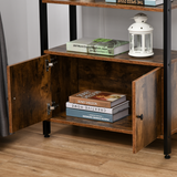 Industrial Bookcase Storage Cabinet with Open Shelves & Cupboard – Brown and Black Two-Tone