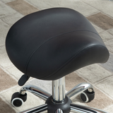 PU Leather Saddle Stool with Padded Seat & 5 Wheels – Adjustable Height Salon Stool, Black