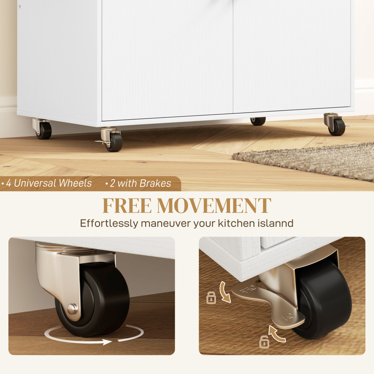 HOMCOM Kitchen Island with Drop Leaf, Drawer & Cabinet – Rolling Storage Trolley with Spice Rack, White